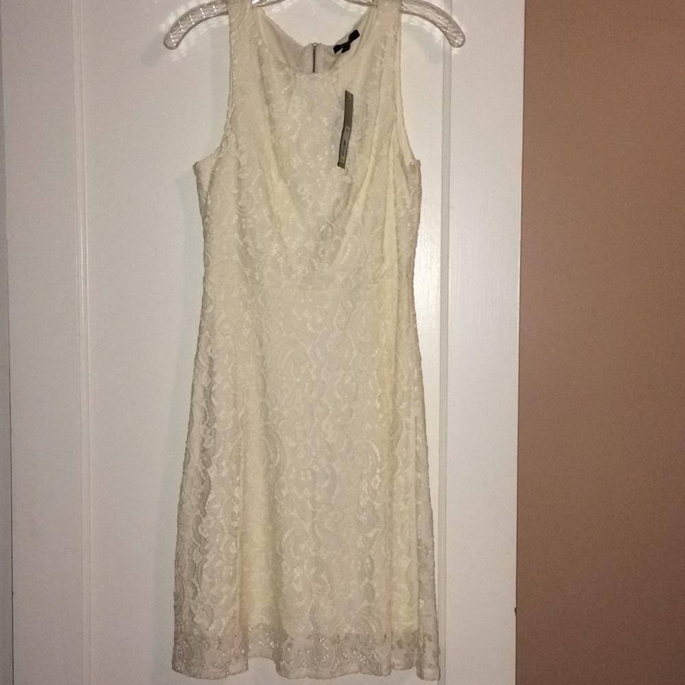 While Lace Dress Fit And Flare Lined Dress Sz4